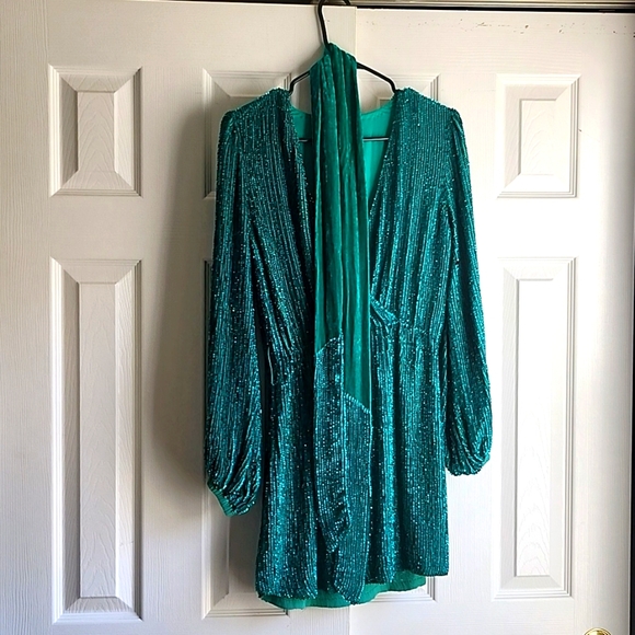 Retrofete Dresses & Skirts - Emerald Sequin Wrap Dress with Belt
